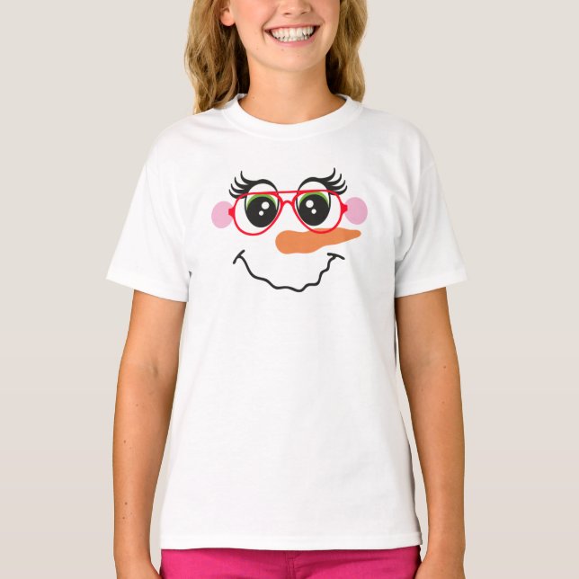 Snowman Girl Face mit Brille T - Shirt für Kinder (Vorderseite)