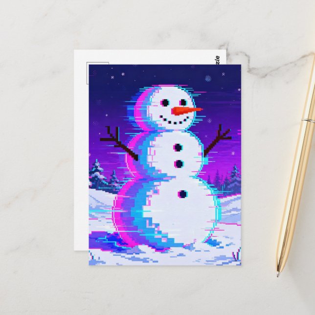 Snowman Glitch Postkarte (Vorderseite/Rückseite Beispiel)