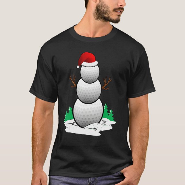 Snowman Golf Ball Santa Hat Christmas Pajama Xmas T-Shirt (Vorderseite)