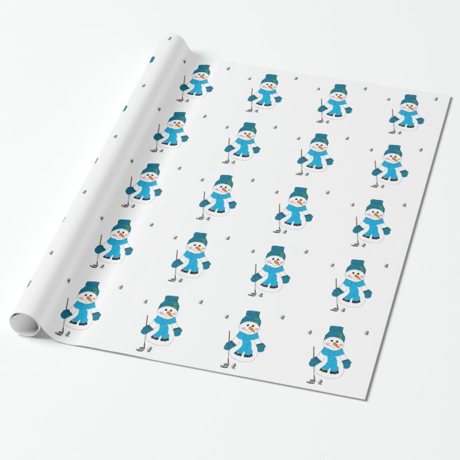 Snowman Golfer Saisonale Swing Wrapping Paper Geschenkpapier (Ungerollt)