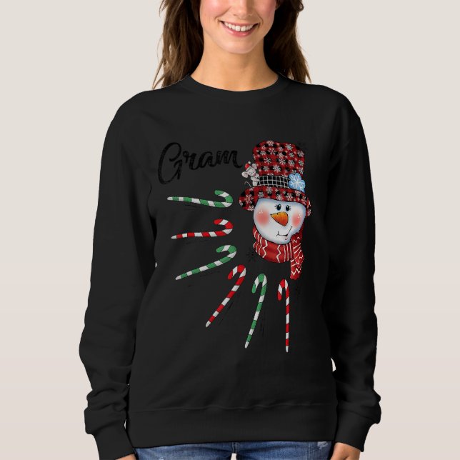 Snowman Gram Candy Cane Karierte Weihnachten Sweatshirt (Vorderseite)