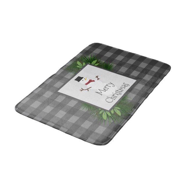 Snowman Gray Buffalo Kariert Bath Mat Badematte (Schrägansicht)
