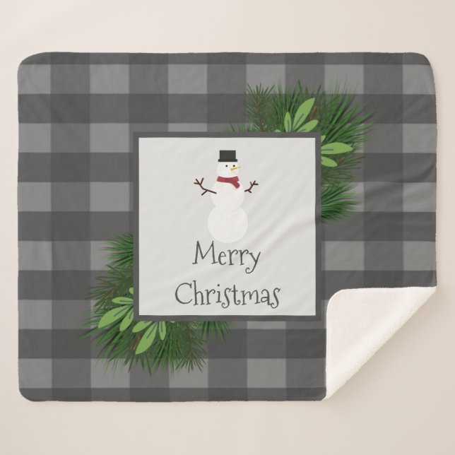 Snowman Gray Buffalo Kariert Sherpa Blanket Sherpadecke (Vorderseite (Horizontal))