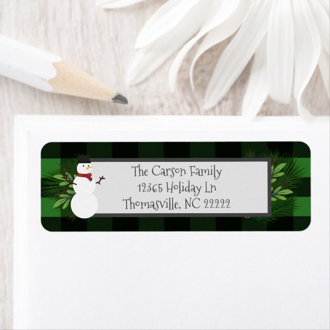 Snowman Green Buffalo Kariert Address Labels (Insitu)