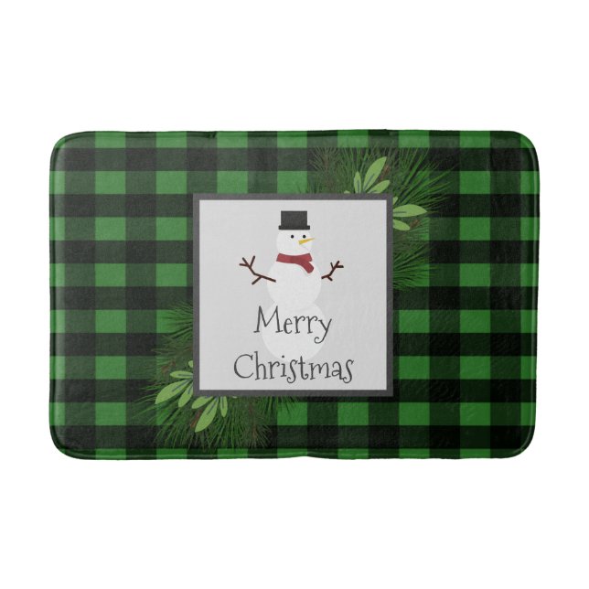 Snowman Green Buffalo Kariert Bath Mat Badematte (Vorderseite)