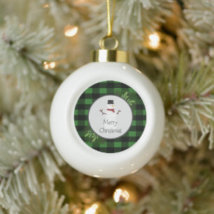 Snowman Green Buffalo Kariertes Gerahmtes Ornament