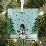 Snowman Greetings Ornament Aus Glas<br><div class="desc">Er ist für dich gewartet und wartet.</div>