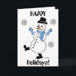 Snowman "HAPPY HOLIDAYS" Card Feiertagskarte<br><div class="desc">Die Karte lautet: "GLÜCKLICHE FERIEN!" Ein winterlicher, niedlicher Schneemann, der Ihren Winter aufheitern wird! Inspiriert durch die Original-50er Jahre Frostischer, Vintager Look, Retro-Stil Snowguy ist das niedliche Design, um im Winter zu klingeln und auf dem Schnee zu jubeln! Handgezeichnet in Tinte und digital farbig. Originelle Kunstwerke von Sunny. Copyright 2013...</div>