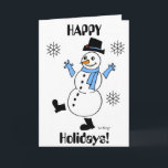 Snowman "HAPPY HOLIDAYS" Card Feiertagskarte<br><div class="desc">Die Karte lautet: "GLÜCKLICHE FERIEN!" Ein winterlicher, niedlicher Schneemann, der Ihren Winter aufheitern wird! Inspiriert durch die Original-50er Jahre Frostischer, Vintager Look, Retro-Stil Snowguy ist das niedliche Design, um im Winter zu klingeln und auf dem Schnee zu jubeln! Handgezeichnet in Tinte und digital farbig. Originelle Kunstwerke von Sunny. Copyright 2013...</div>