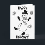 Snowman "HAPPY HOLIDAYS" Card Feiertagskarte<br><div class="desc">Die Karte lautet: "GLÜCKLICHE FERIEN!" Ein winterlicher, niedlicher Schneemann, der Ihren Winter aufheitern wird! Inspiriert durch die Original-50er Jahre Frostischer, Vintager Look, Retro-Stil Snowguy ist das niedliche Design, um im Winter zu klingeln und auf dem Schnee zu jubeln! Handgezeichnet in Tinte und digital farbig. Originelle Kunstwerke von Sunny. Copyright 2013...</div>