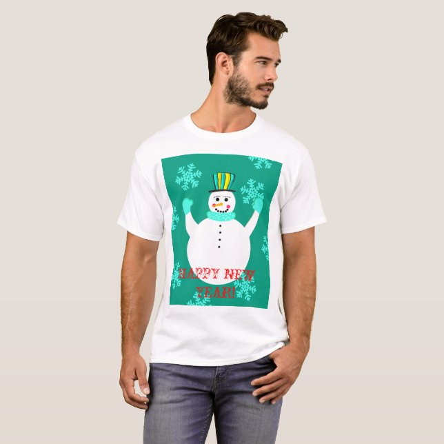 Snowman Happy New Year Männer T - Shirt (Vorne ganz)