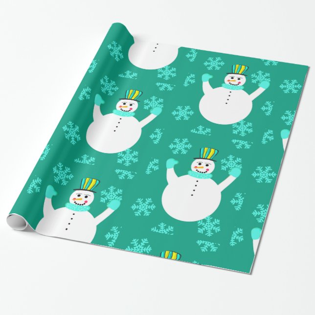 Snowman Happy New Year Wrapping Paper Geschenkpapier (Ungerollt)