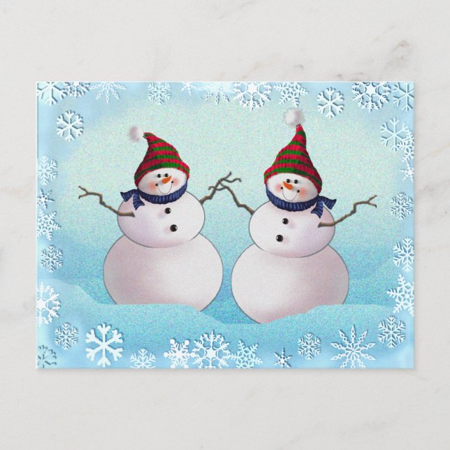 SNOWMAN & HATS von SHARON SHARPE Postkarte (Vorderseite)