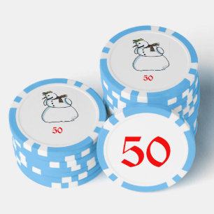 Snowman hellblau 50 gestreifter Poker Chip