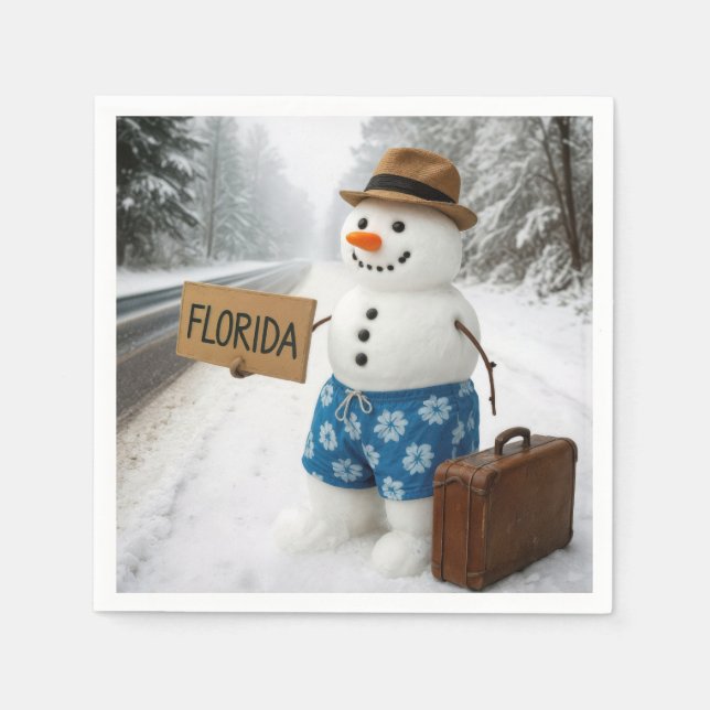 Snowman Hitchhiking to Florida Serviette (Vorderseite)