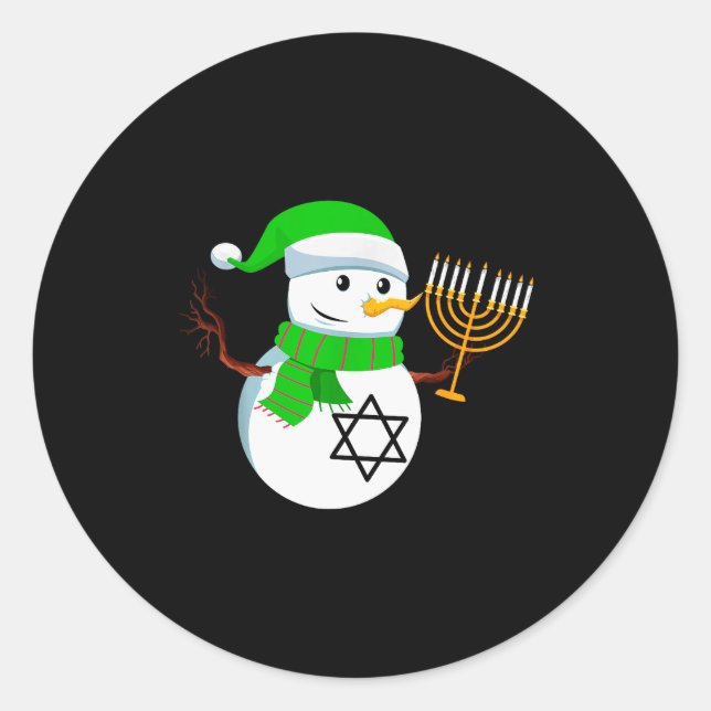 Snowman Holding Menorah Hanukkah Jewish Christmas  Runder Aufkleber (Vorderseite)