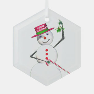 Snowman Holding Mistletoe Ornament Aus Glas