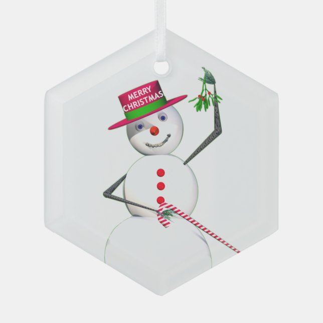 Snowman Holding Mistletoe Ornament Aus Glas (Vorderseite)