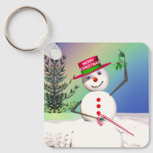 Snowman Holding Mistletoe Schlüsselanhänger