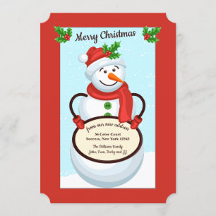 Snowman Holding Sign Moving Holiday Card Einladung
