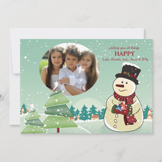 Snowman Holiday Foto Card Feiertagskarte (Vorderseite)
