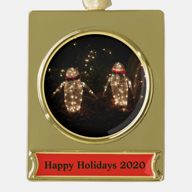Snowman Holiday Light Display Banner-Ornament Gold (Vorderseite)