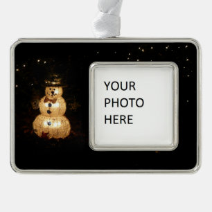Snowman Holiday Light Display Rahmen-Ornament Silber
