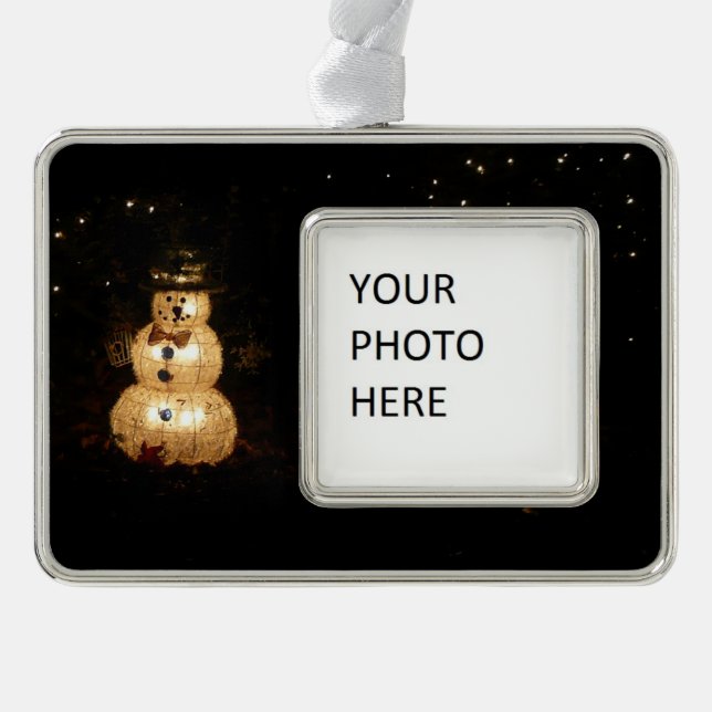 Snowman Holiday Light Display Rahmen-Ornament Silber (Vorderseite)