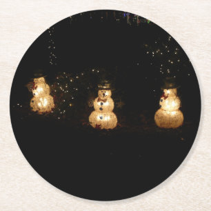 Snowman Holiday Light Display Runder Pappuntersetzer