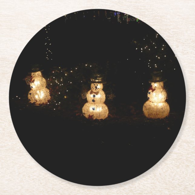 Snowman Holiday Light Display Runder Pappuntersetzer (Vorderseite)