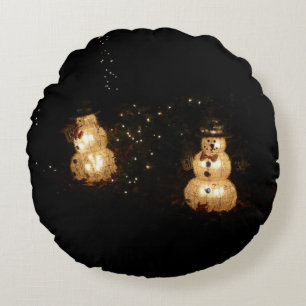 Snowman Holiday Light Display Rundes Kissen