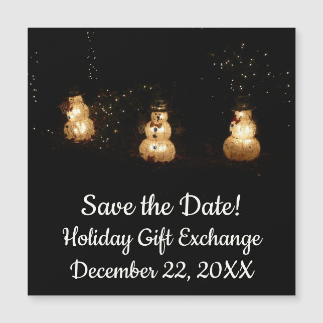 Snowman Holiday Light Display Save the Date Magnetkarte (Vorderseite)