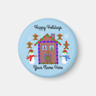 Snowman & House #3 Round Magnet
