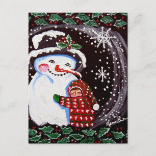 Snowman Hug Wintervolkskunst Postkarte