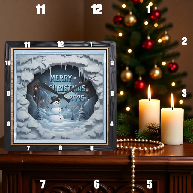 Snowman Ice Cave Quadratische Wanduhr (Von Creator hochgeladen)