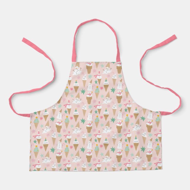 Snowman Ice Cream Cones Weihnachtsmuster Schürze (Vorderseite)