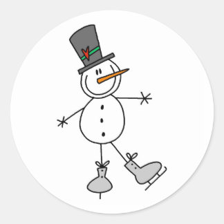 Snowman Ice Skaten Runder Aufkleber