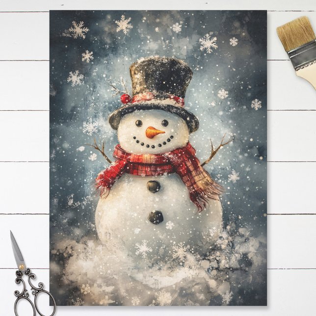 Snowman Illustration Rustikale Schneeflocken Decou Seidenpapier (Von Creator hochgeladen)