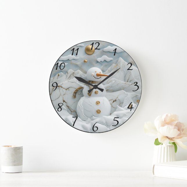 Snowman im Dorf Santa Große Wanduhr (Zuhause)