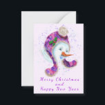 Snowman im Winter Hat Weihnachtskarte Mitteilungskarte<br><div class="desc">Weihnachtskarten mit Happy Snowman In Lila rosa Beanie Winter Hat Spaß Weihnachtsgemälde Weihnachtskarte - Anpassbar - oder Wählen / Fügen Sie Ihren einzigartigen Text / Name / Farbe / Größe - Make your Special Card Geschenk - Umgestalten und verschieben oder entfernen / Elemente hinzufügen - Bild / Text mit Anpassungs-Tool....</div>