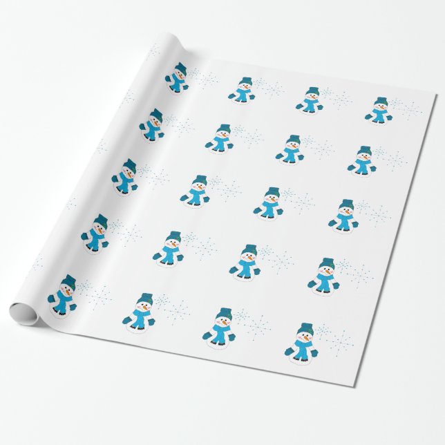 Snowman in Blue Hat und Scarf Geschenkpapier (Ungerollt)