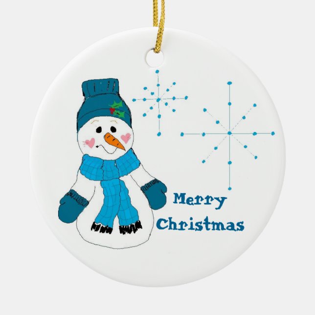 Snowman in Blue Keramik Ornament (Vorne)