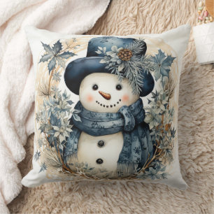 Snowman in Blue Kissen