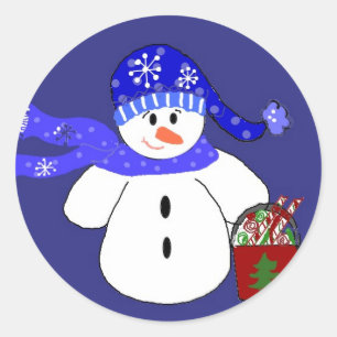 Snowman in Blue Runder Aufkleber