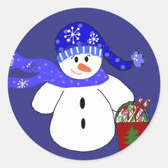 Snowman in Blue Runder Aufkleber (Vorderseite)
