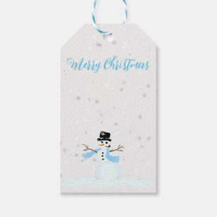 Snowman in Blue Scarf Frohe Weihnachten Geschenkanhänger