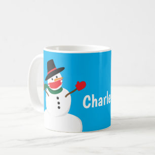 Snowman in Covid Mask Individuelle Name Kaffeetasse