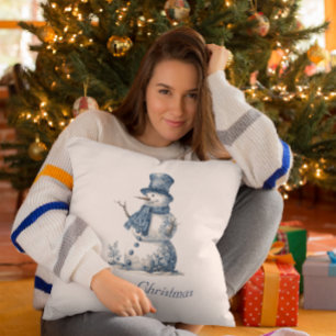 Snowman in Delft Blue, anpassbar Kissen