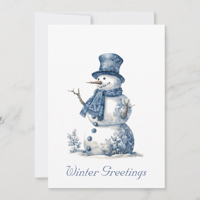 Snowman in Delft Blue Feiertagskarte (Vorderseite)