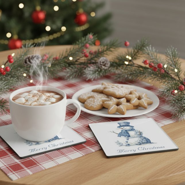 Snowman in Delft Blue individuell anpassbar Glasuntersetzer (Von Creator hochgeladen)